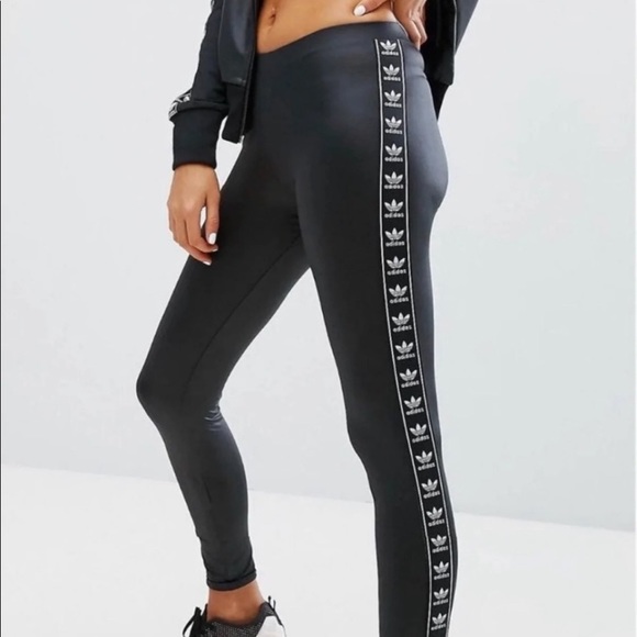adidas | Pants u0026 Jumpsuits | Adidas Berlin Firebird Tape Logo Wet Look  Leggings | Poshmark